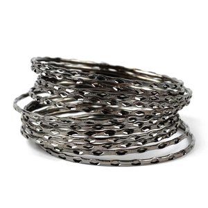 AMRITA SINGH GUNMETAL 12 PIECE BANGLE SET, SIZE 7